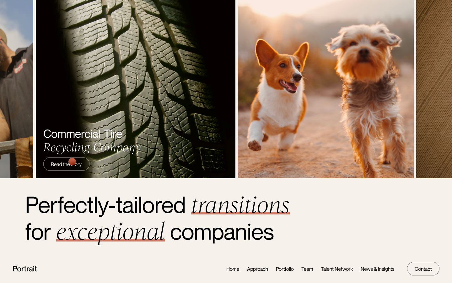 Close-up view of a commercial tire tread with text 'Commercial Tire Recycling Company' and a button labeled 'Read the Story'.